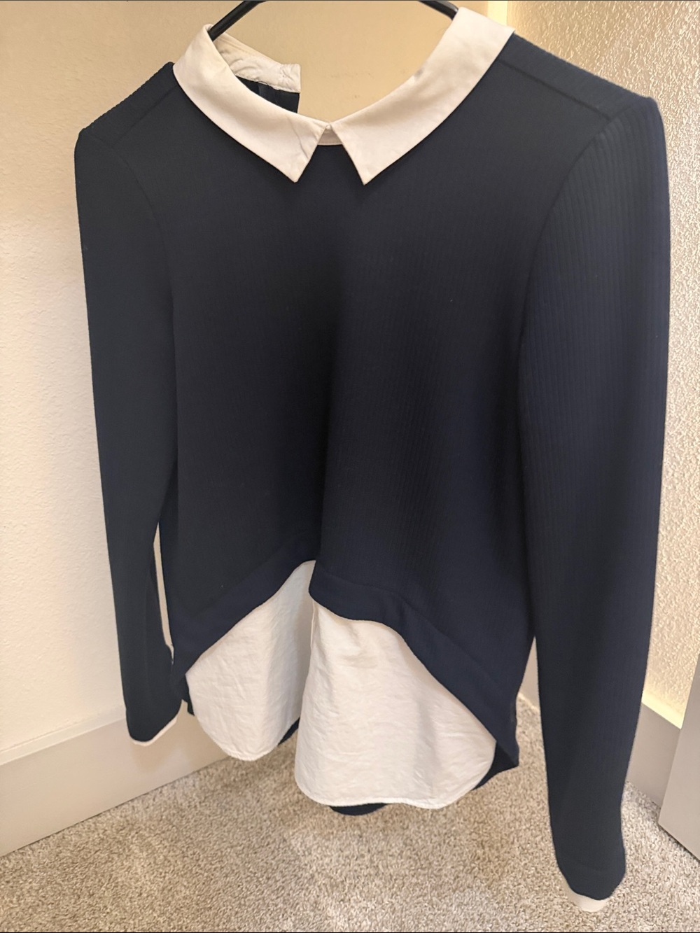 Black and White Layered Collared Women's Top